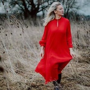 Red H&M Pleated Maxi